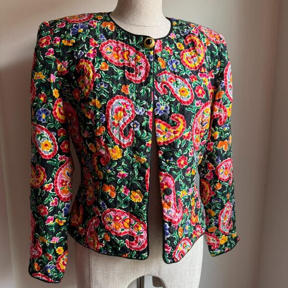 Maggie London Vintage Silk Quilted Paisley Floral Cropped Jacket Sz 6 - Picture 2 of 6